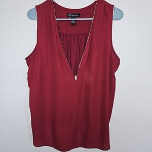 INC International Concepts Deep Red Zip-Front Blouse